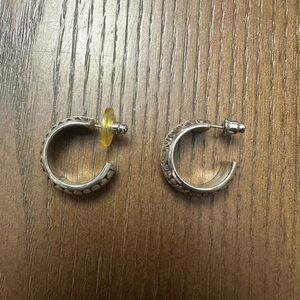 Brighton Sterling-Style Silver Hoop Earrings - Floral Engraved Small Hoops